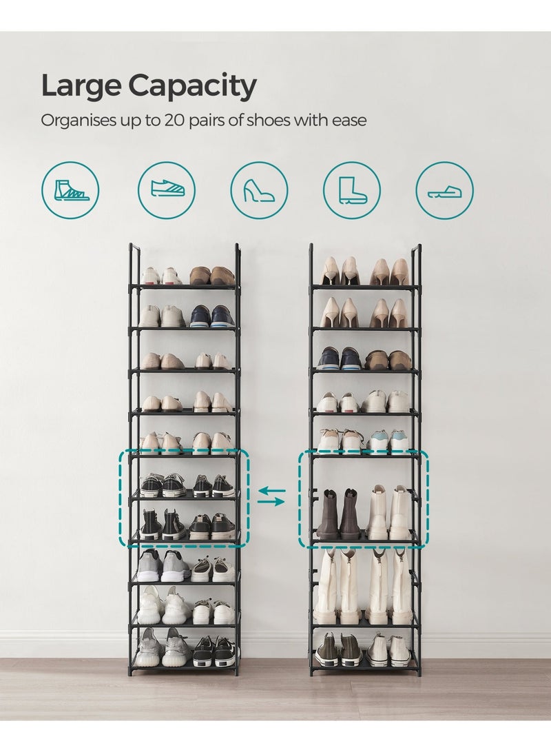 سونمجز منظم أحذية سونغميكس 10 أدوار - رف أحذية طولي موفر للمساحة، هيكل معدني وأرفف قماشية متينة - مقاس 45×28×173 سم، لون أسود - Image 4